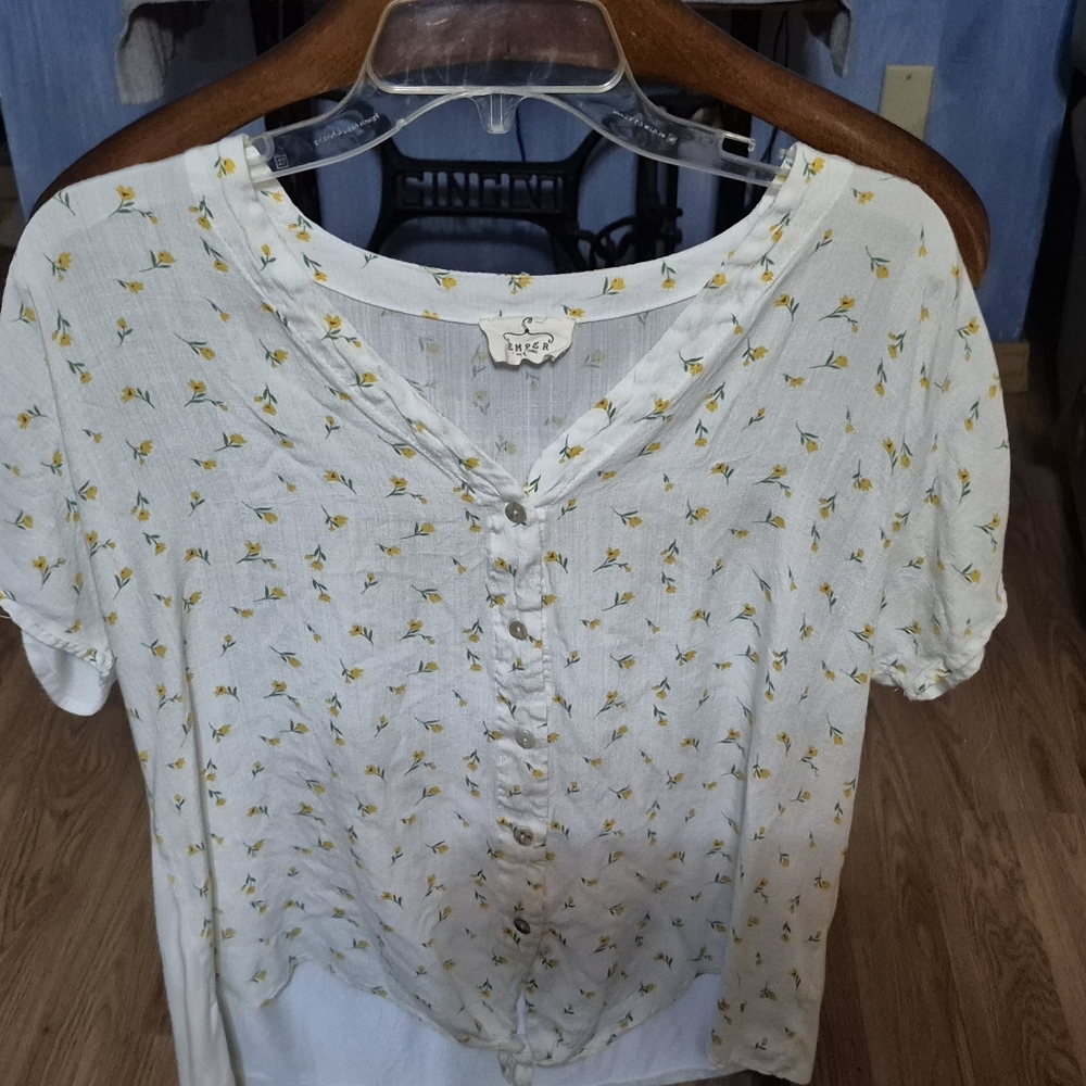 Ember Cottagecore White Floral Button-Up Blouse